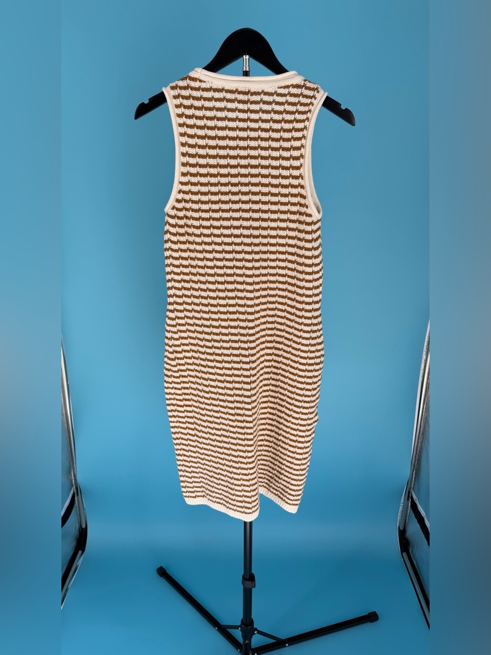 A New Day Women’s Crochet Mini Sweater Dress - Tan/White Stripe (Size S) NWT - Picture 4 of 8